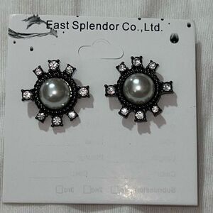 East Splendor Faux Pearl and Rhinestone Stud Earrings